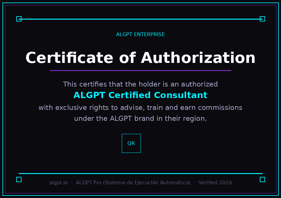 Certificado de Consultor Certificado ALGPT — con código QR de verificación